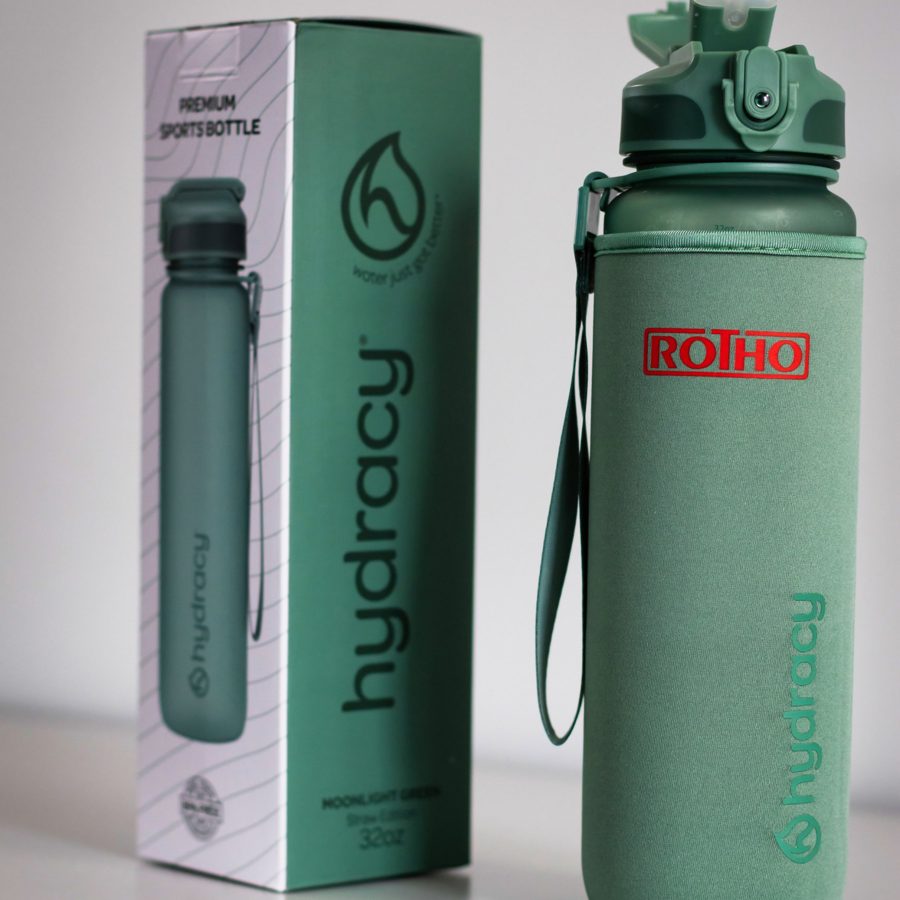 1 L Sportflasche HYDRACY mot Logo auf Isolierhülle